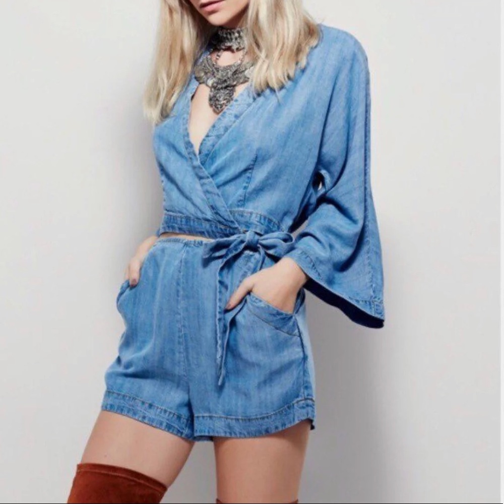 Free People Denim Romeper